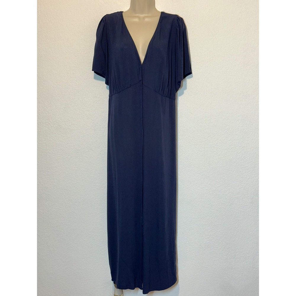 Old Navy Womens XXL Navy Blue Rayon V-Neck Smocked Back Maxi Dress Short Sleeve
